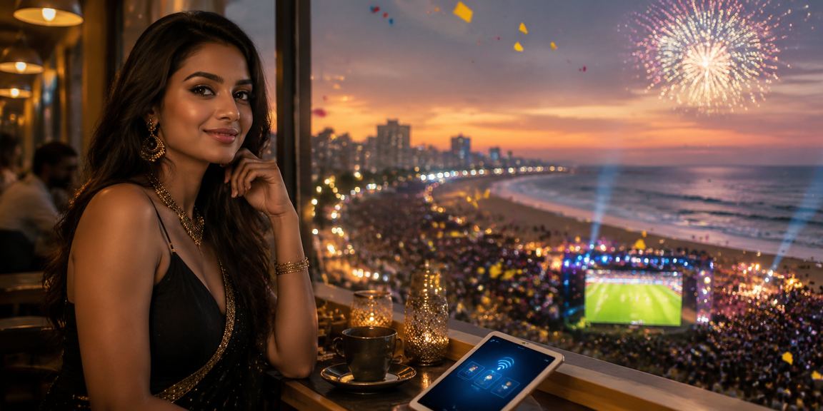 Mobile payment usage on a beach in Chennai, India
